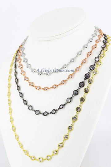 Silver CZ Chain By The Yard, 4 or 6 mm Genuine CZ Chain CH #543, Rose Gold Cz Chains